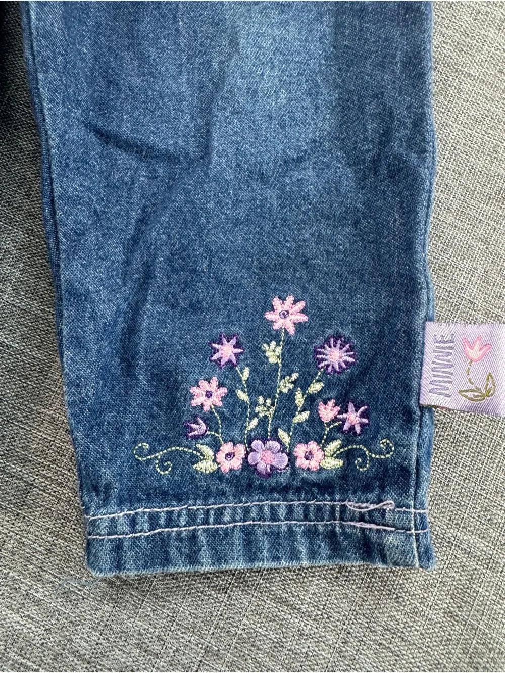Minnie Mouse Kids Denim Jacket with Lavender Trim and Floral Embroidery